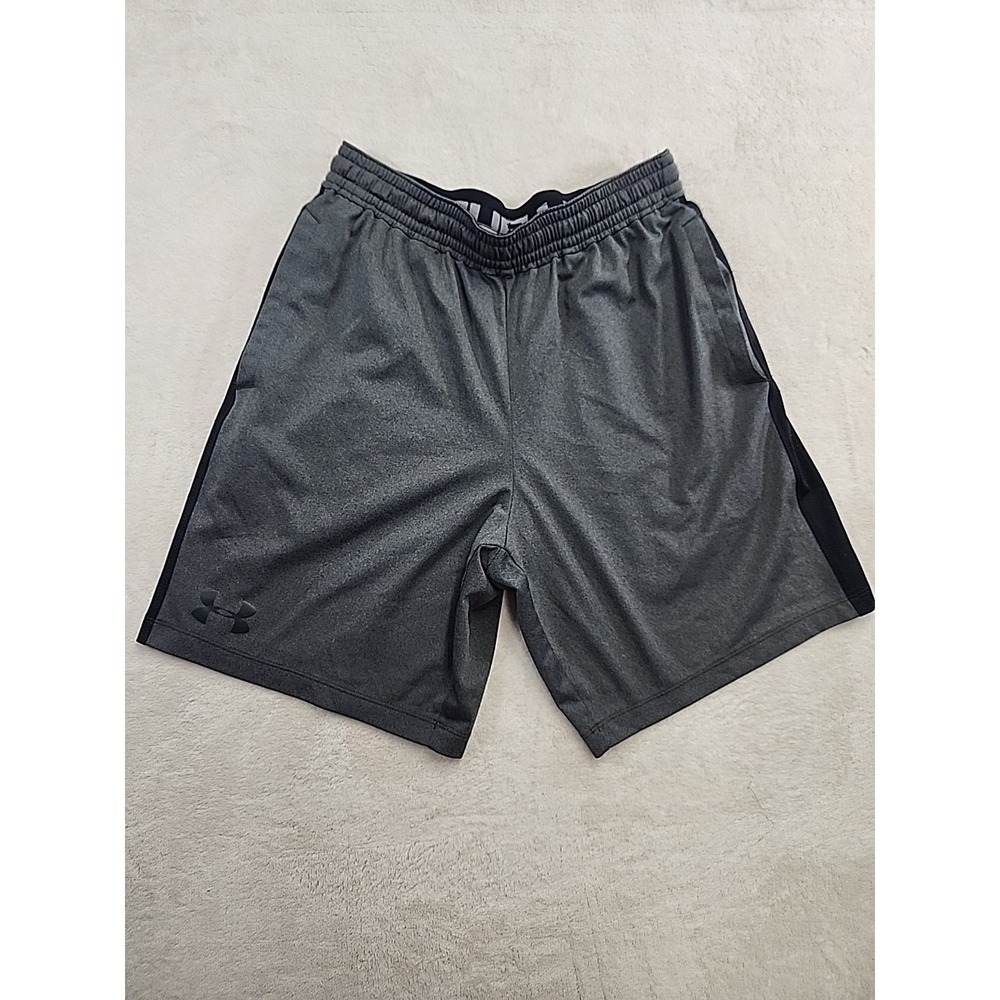 Under Armour Mens Athletic Shorts Gray Black Loose Fit Size M HeatGear Training